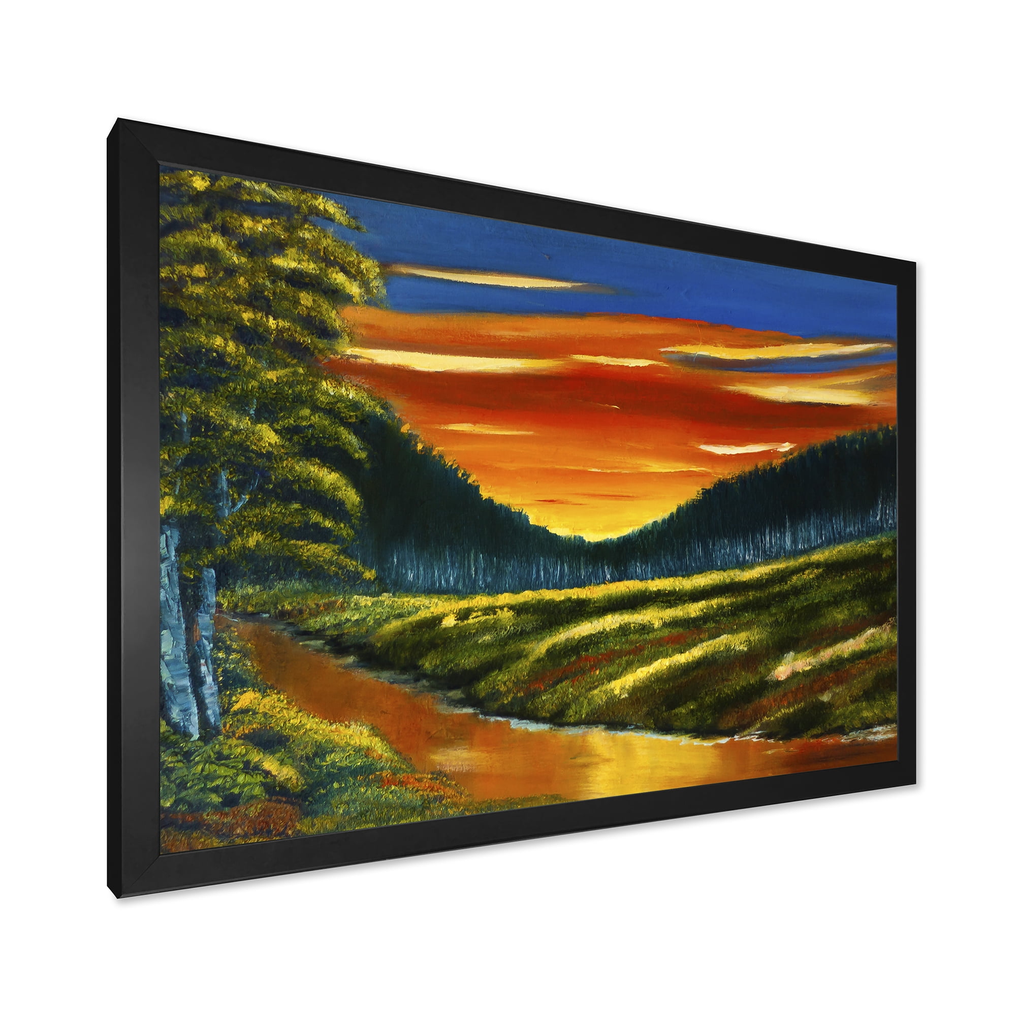 Designart 'Warm Coloured Sunset Glow Above The Lotus Swamp' Traditional Framed Art Print