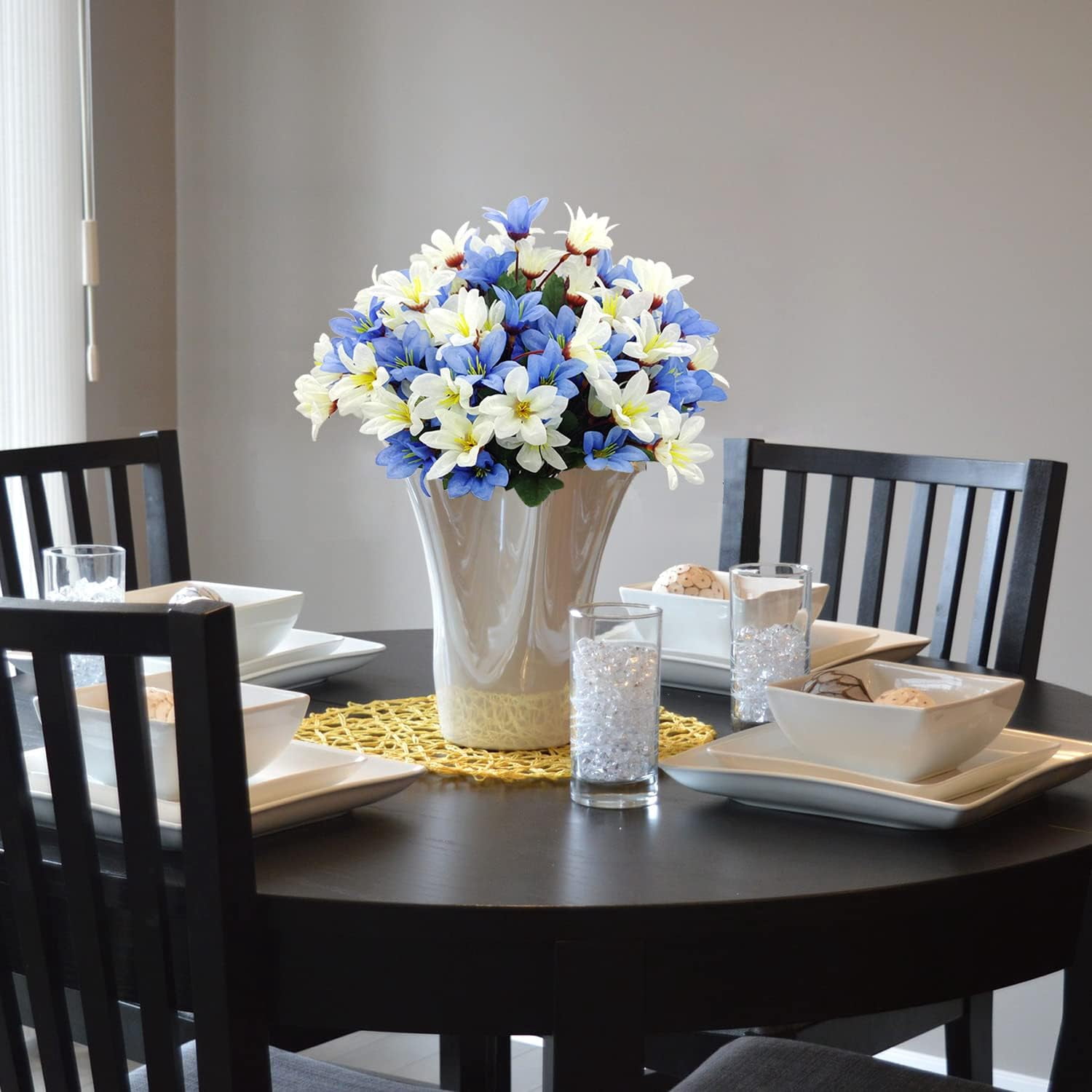 Artificial Lily Silk Flowers Fake Floral Bouquet Faux Flower Plants Bulk Arrangements for Outdoor Indoor Home Wedding Table Vase Porch Decor (Blue White)