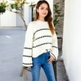 thumbnail image 6 of Women's Oversized Cable Knit Sweater with Contrast Stripes - Large, White, 6 of 6