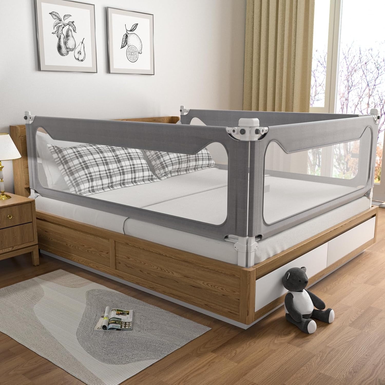 Bed Rail for Toddlers, Yadala Toddler Bed Rails with Double Child Lock for Queen King Bed, 78.7", 1PC, Gray