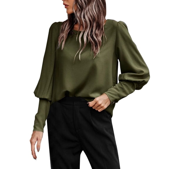 VUPSGEZ Womens Tops Solid Button Back Blouse Womens Tops Dressy Casual (Green,XXL)