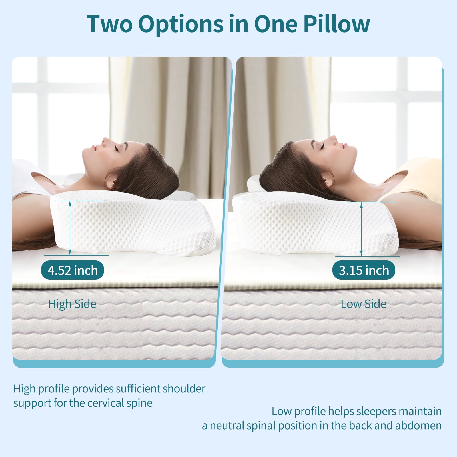LIFERECORD Cervical Neck Pillow for Pain Relief, Ergonomic Memory Foam Pillow with Cooling Cover, Dual Height Orthopedic Contour Pillow for Side, Back, Stomach Sleepers