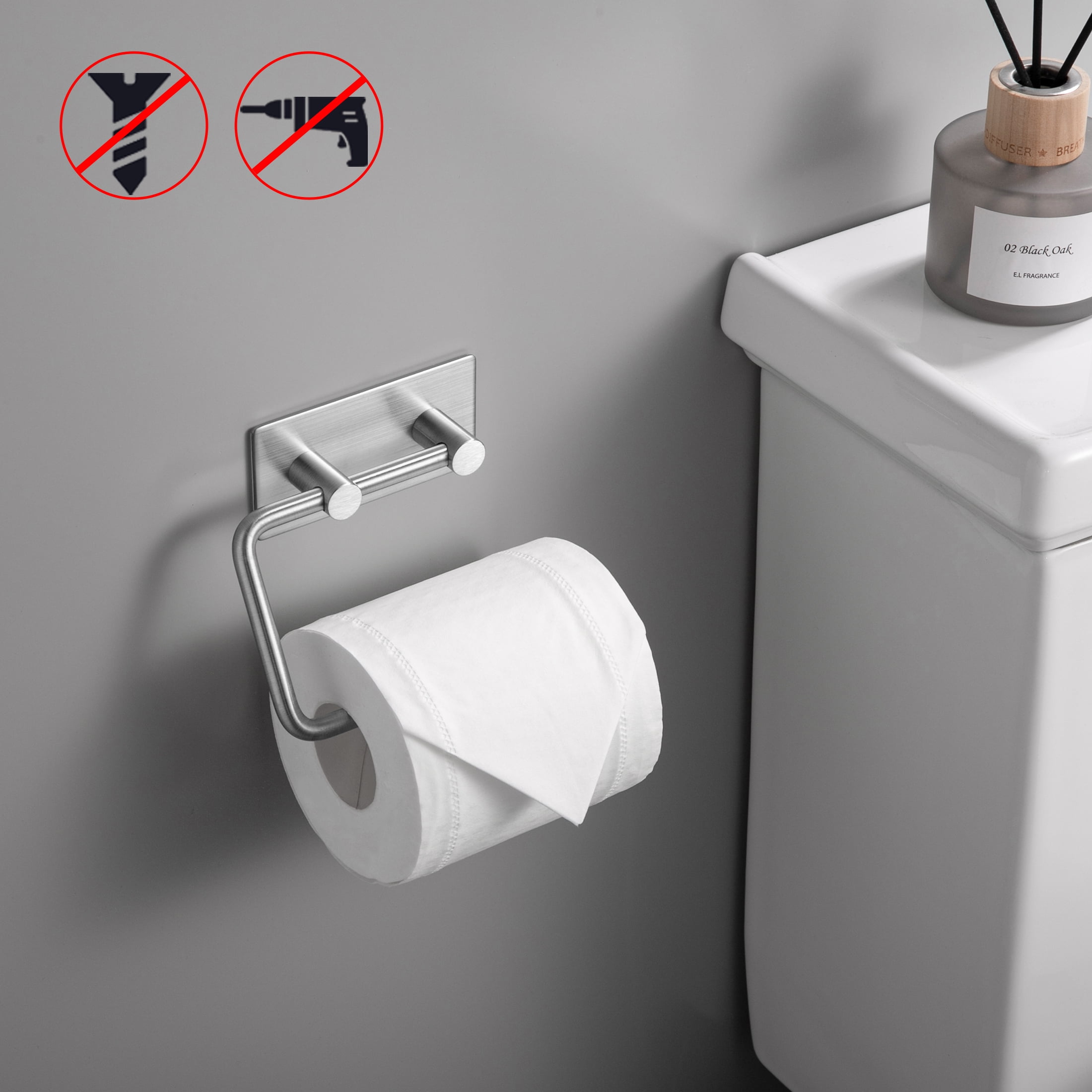 Simtive Adhesive Toilet Paper Holder, No Drilling Stainless Steel Toilet  Roll Holder, Stick on Wall for Bathroom and RV, Matte Black