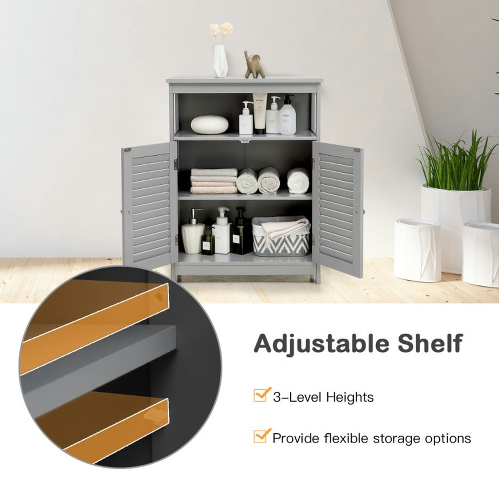 Finihen Storage Cabinet, Bathroom Floor Cabinet, Wood Freestanding Bathroom Storage Cabinet with Double Shutter Door, for Bathroom, Living Room, Bedroom, Kitchen, Gray