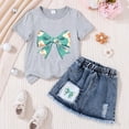 thumbnail image 2 of TOWED22 Girls Skirt Set Kids Toddler Girl Summer Clothes Letter Print Short Sleeve T-Shirt and Denim Skirt Summer Casual 2 Piece Outfit(Q,6-7 Y), 2 of 3
