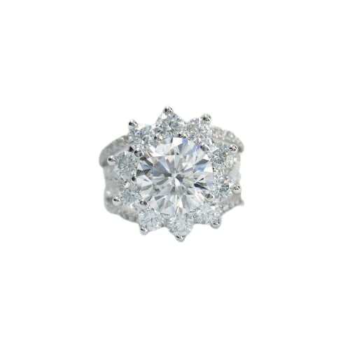 HeartsAndYou 3ct Round Cut Moissanite Engagement Ring for Women 18k White Gold over Silver Floral Solitaire