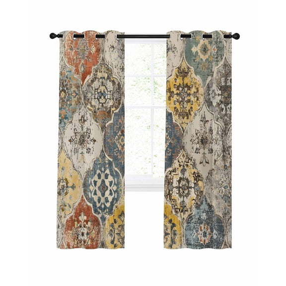 Vintage Boho Blackout Curtains, Light Blocking Print Window Curtains, Chic Farmhouse Neutral Morocco Geometric Thermal Insulated Window Drapes for Living Room Kitchen Cafe 2 Panels, 104"W x 84"L