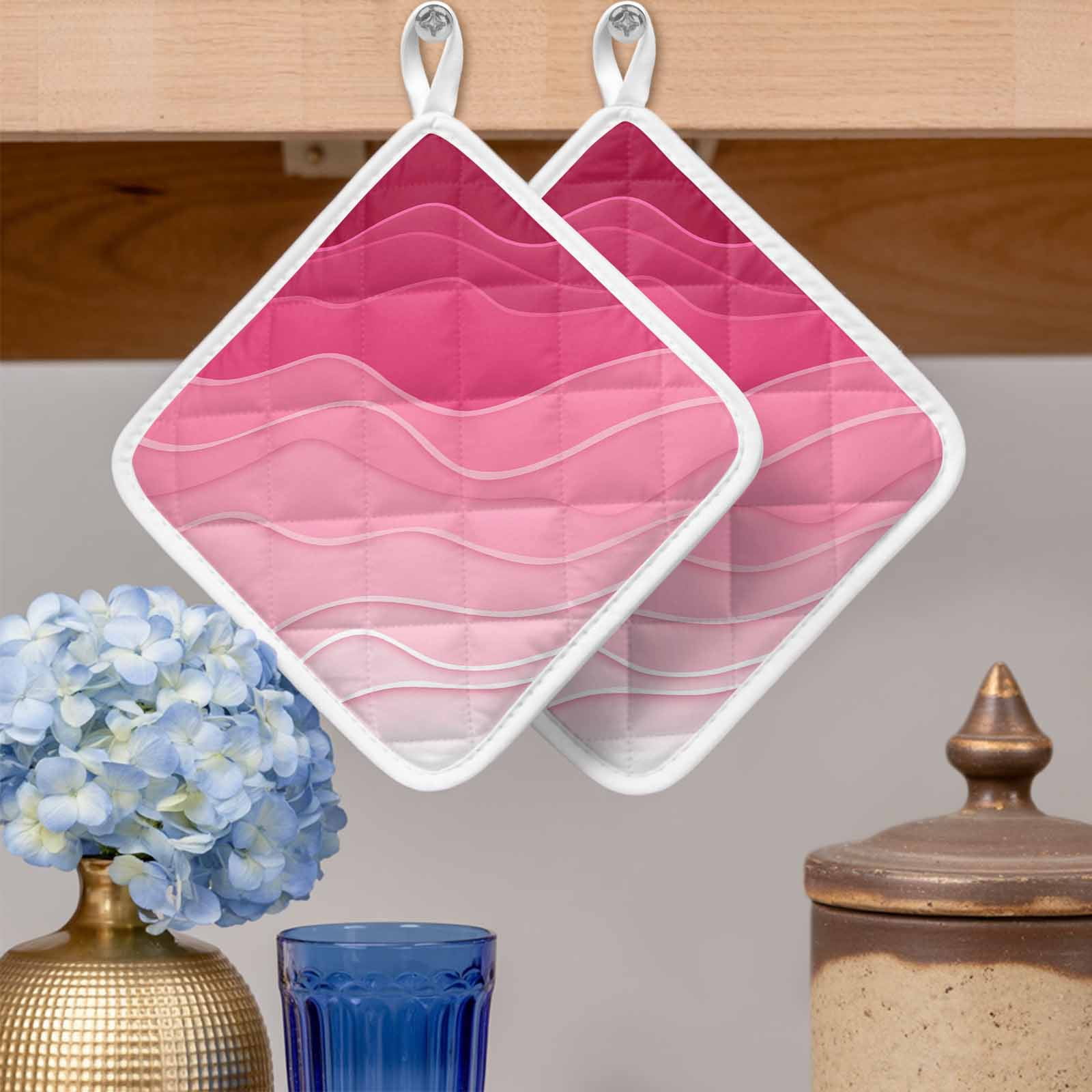 Valentines Pink Ombre Pot Holders for Kitchen Heatproof Potholder, 3 Pack Modern Geometric Abstract Aesthetic Cream Hot Pads Multipurpose Oven Pads Cloth Potholders Trivet for Cooking Baking