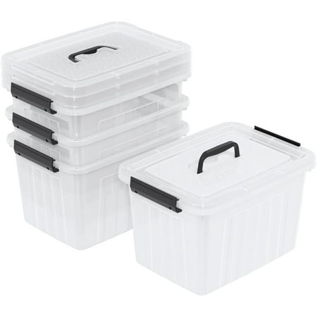 22 L Clear Storage Box/Bins with Handles, Plastic Container with Latches Lid, 4 Pack