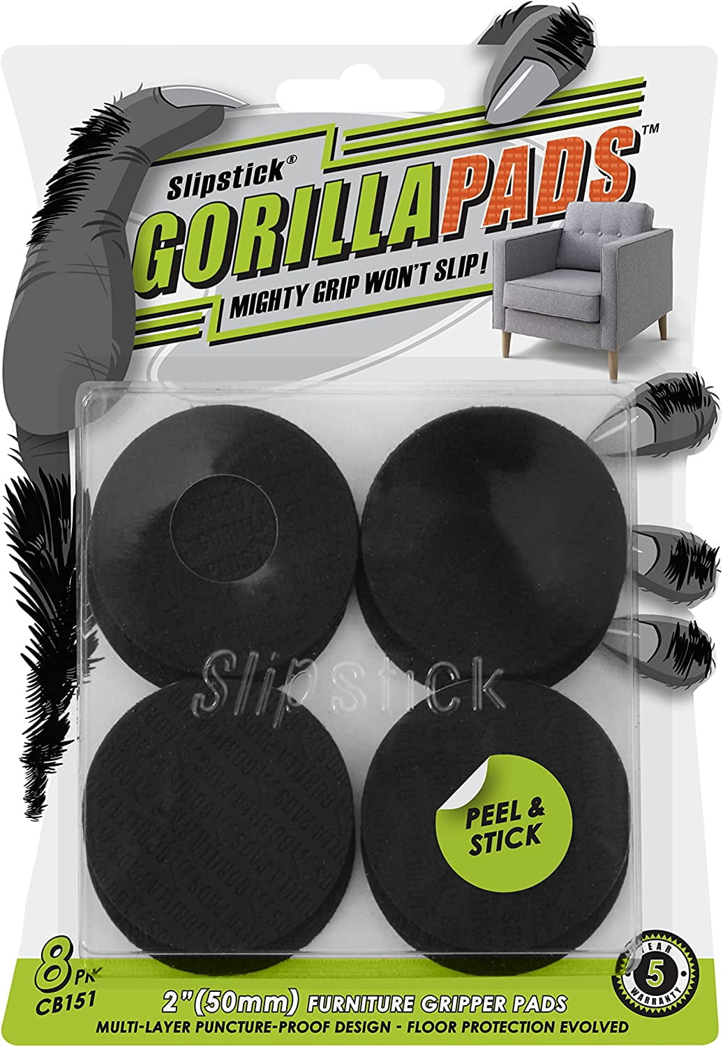 Slipstick GorillaPads Non Slip Furniture Pads/Gripper Feet Floor