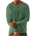 thumbnail image 3 of Drindf Long Sleeve T Shirts for Men Big and Tall Cotton Linen Shirt Casual Round Neck Tshirts Lightweight Solid Color Pullover Tops Loose Fits Basic Shirt, 3 of 7
