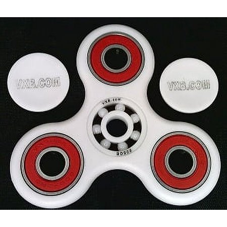 White Fidget Hand Spinner Toy with Center Full Ceramic ZrO2 Bearing, 3 outer red Bearings