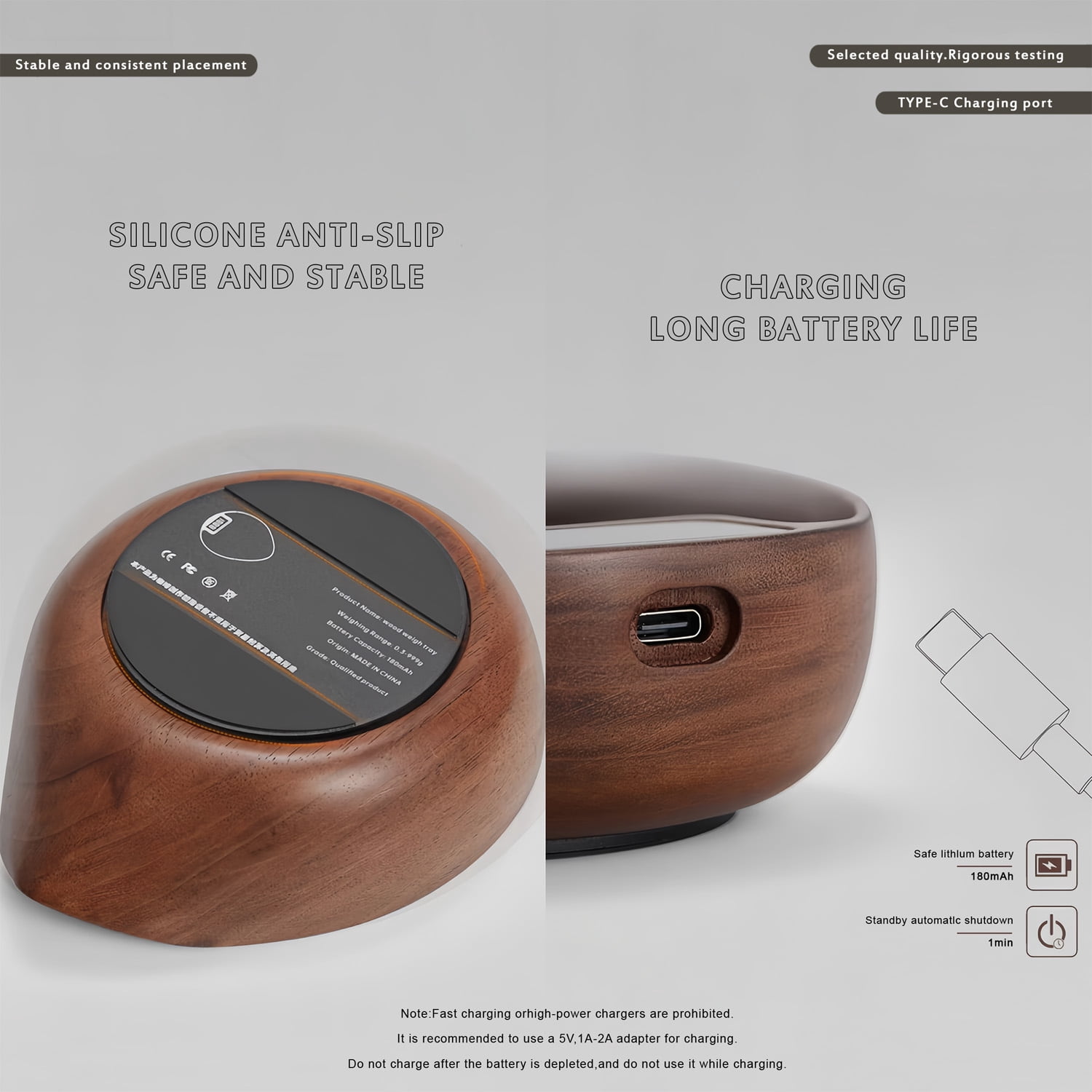 Mini Coffee Scale,Wooden Tea Scale, Coffee Scale, Espresso Scale,Weigh Digital Coffee Scale,USB Rechargeable 999g/0.2g Tea Coffee Scale,Wooden Electronic Scale with LED Display