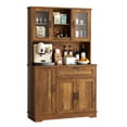 thumbnail image 5 of Walsunny Pantry Cabinet with Microwave Shelf Doors Drawer for Kitchen Storage 68" Tall Kitchen Food Cabinet Pantry Organizer Shelves Coffee Bar Cabinet with Hutch Brown, 5 of 9
