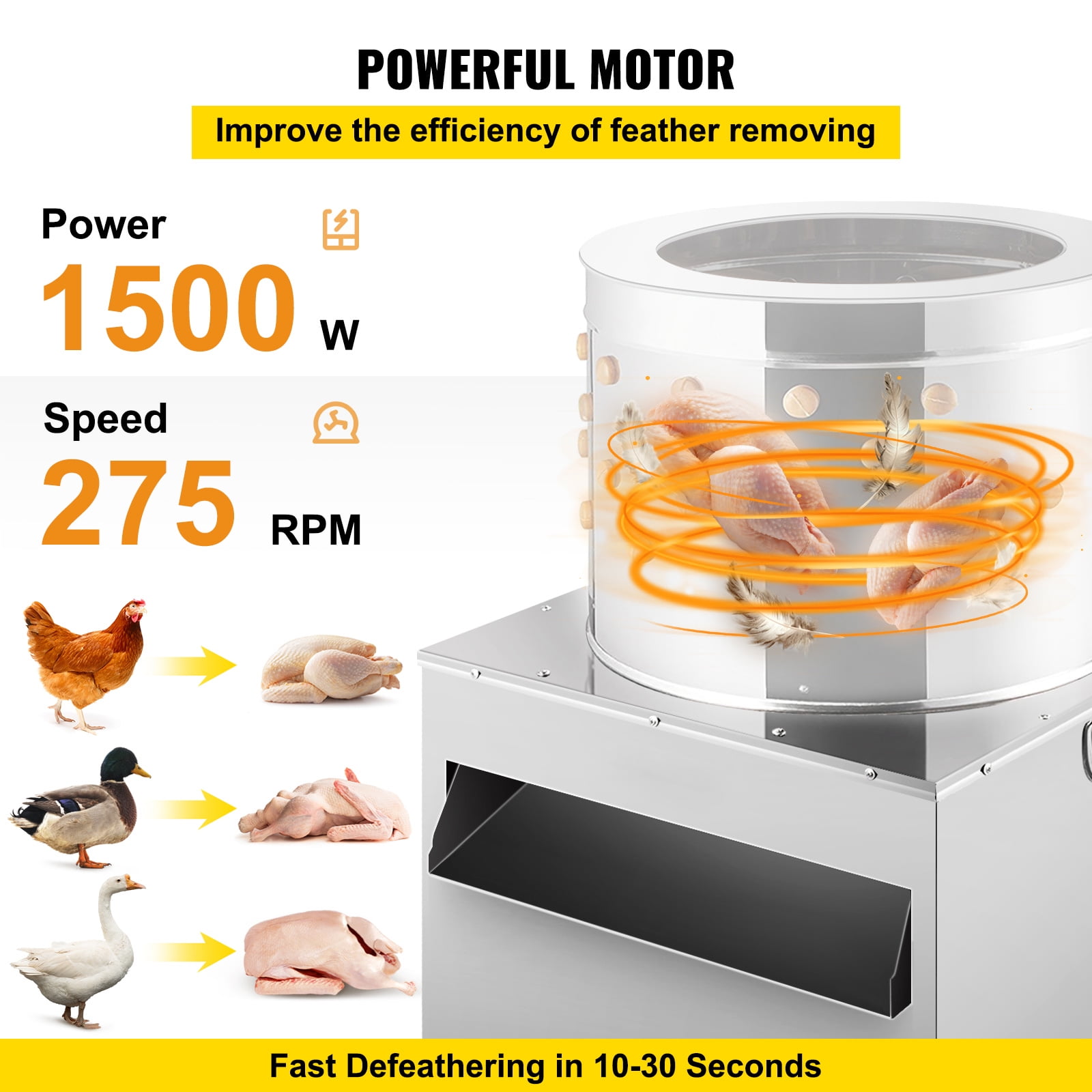 KFFKFF Poultry De-Feathering Machine, 50cm, for Efficient Turkey and Chicken Plucking, Made of Durable Stainless Steel
