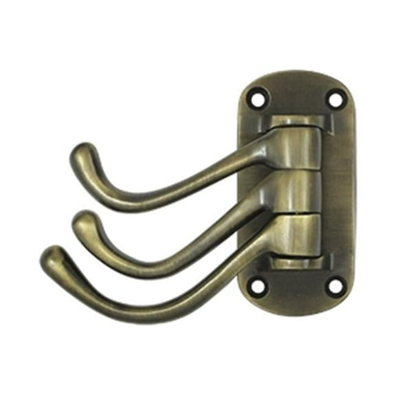 4 in. Projection Heavy Duty Triple Swivel Hook- Antique Brass - Solid Brass