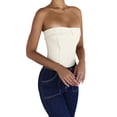 thumbnail image 4 of Lucakuins mujeres cors茅 Bandeau Tops Color s贸lido verano Casual sin tirantes cremallera sin mangas fuera del hombro Crop Tops Streetwear, 4 of 9