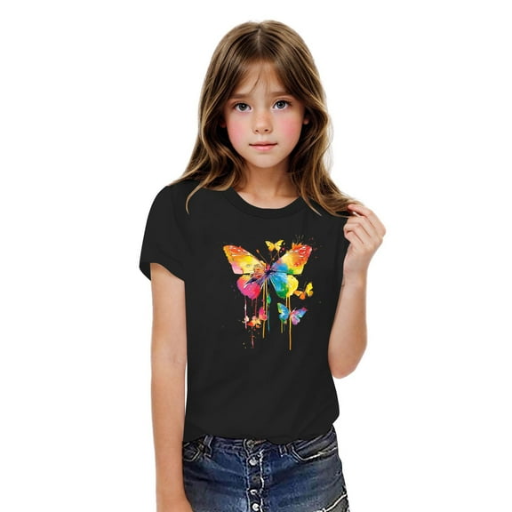 Favoffer Toddler Girl Butterfly Graphic T-Shirts with Short Sleeve, Boys Cute Multicolor Loose Fit Round Neck Top,Casual Home Play Sizes 3-10