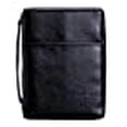thumbnail image 2 of Soft Black Embossed Cross with Front Pocket Leather Look Bible Cover with Handle, Small, 2 of 10