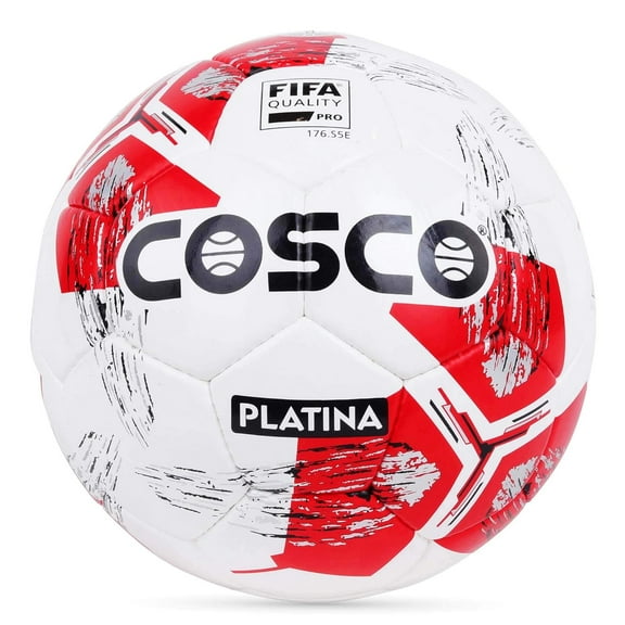 Cosco Platina Leather Men's Footballs, Size 5 | White & Red | Material Faux Leather, Leather