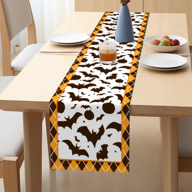 Decoraciones de Halloween, camino de mesa de Halloween para interiores, para cenas, fiestas, eventos festivos familiares (13 x 72 pulgadas, 4 piezas)