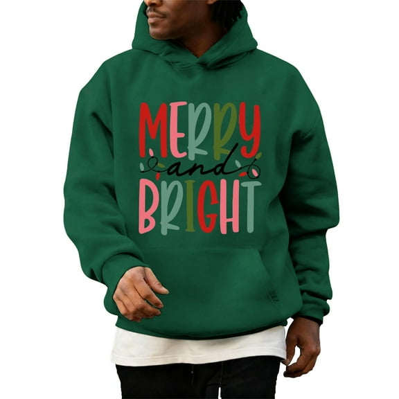 Wutalume Men's Christmas Letter Hooded Sweatshirt, Casual Long Sleeve Pullover with Holiday Design, Soft Fabric for Comfortable and Stylish Festive Wear,Army Green L