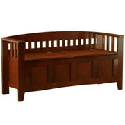 Linon Brandt Rubberwood Split Seat Slatted Back Storage Bench in Walnut Brown