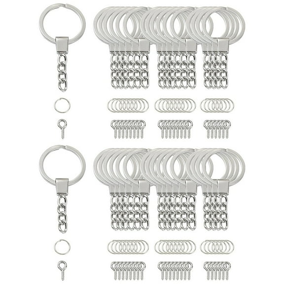 10Pcs Iron Split Key Rings with Curb Chains with 20Pcs Iron Open Jump Rings & 20Pcs Screw Eye Pin Peg Bails Platinum 62mm