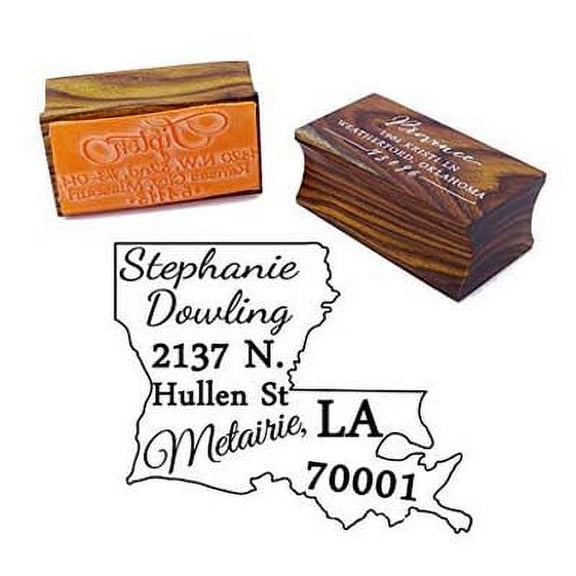 Custom Louisiana State Map Stamp Wood Mounted Rubber Stamp Return Address Stamp