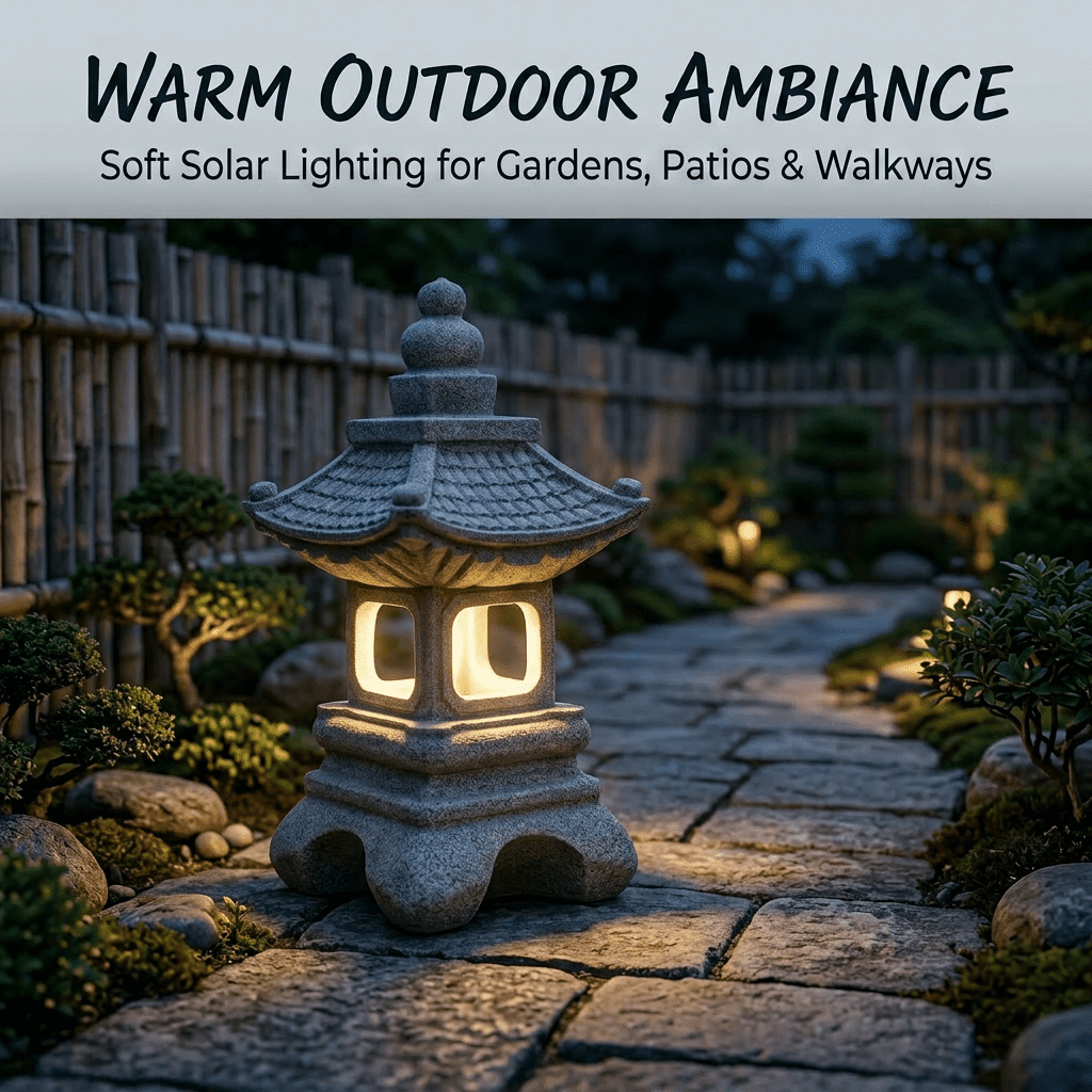 Lumiartisan 13.39in Resin Japanese Pagoda Solar Lantern Garden Statue, Gray