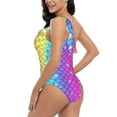 thumbnail image 4 of Gaeub Rainbow Scales2 Women's One Shoulder Ruffle Tummy Control Swimwear for Swimming Surfing Beach Party - Small, 4 of 8