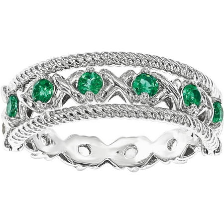 Stackable Expressions Created Emerald and Created White Sapphire Sterling Silver Flip Ring