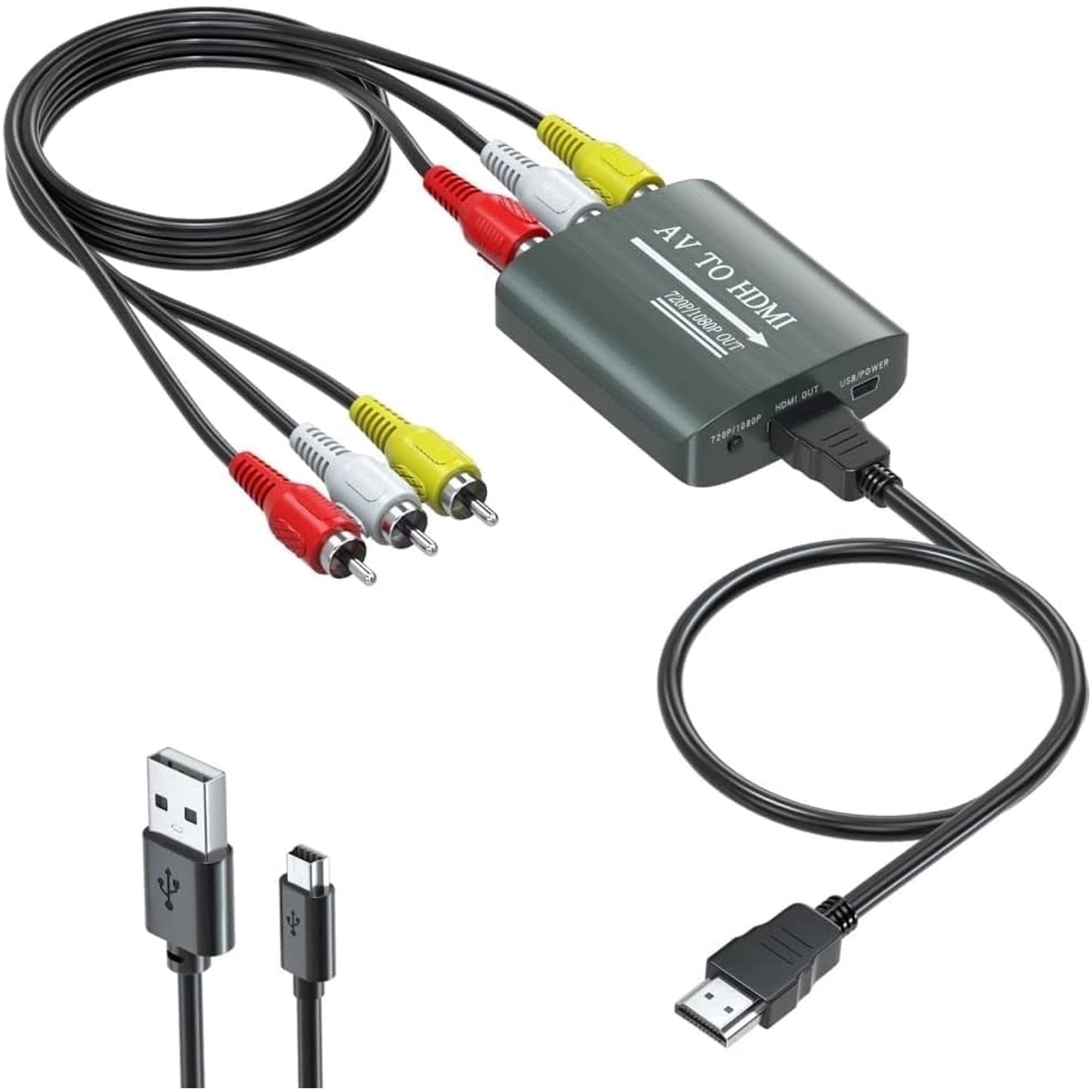 Rosliny AV to HDMI Converter, AV to HDMI Adapter Support 720p/1080p for PS1/PS2/PS3/Xbox 360/WII/N64/SNES/STB/VHS/VCR/Blue-Ray DVD Players