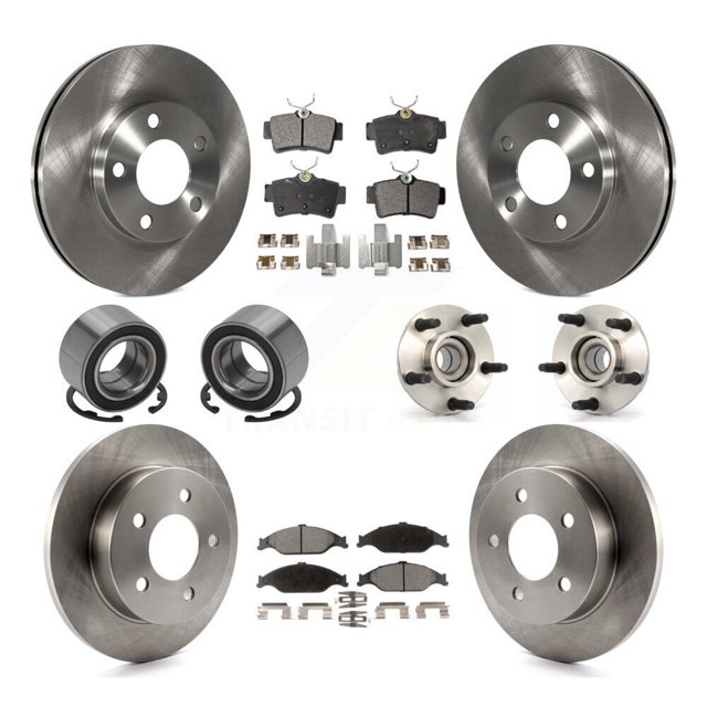 Transit Auto Front Rear Hub Bearing Assembly Disc Brake Rotor and Semi-Metallic Pad Shoe Kit (10Pc) for Car 2003 Ford Mustang SVT Cobra 10th Anniversary - Left Right Side (Driver Passenger) KBB-109170