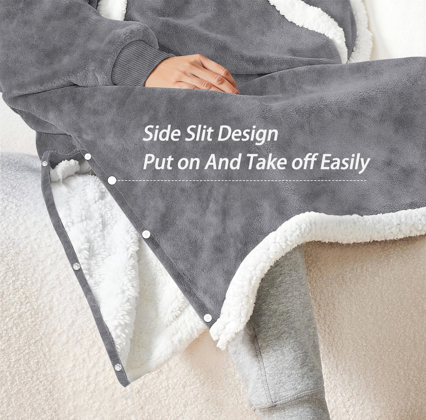 Fantaslook Oversized Wearable Blanket Hoodie, Long Flannel Sherpa Fleece Blanket Hoodie Sweatshirt for Adults Women Men, Plush Blanket with Hood, Pocket & Sleeves
