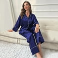 thumbnail image 6 of Xmyrz Womens Pajamas Sets Outfit Sets Classic Design Button Down Homewear Long Sleeve Satin Silk Pants Set Sleepwear Pj Clothes Sets, 6 of 8