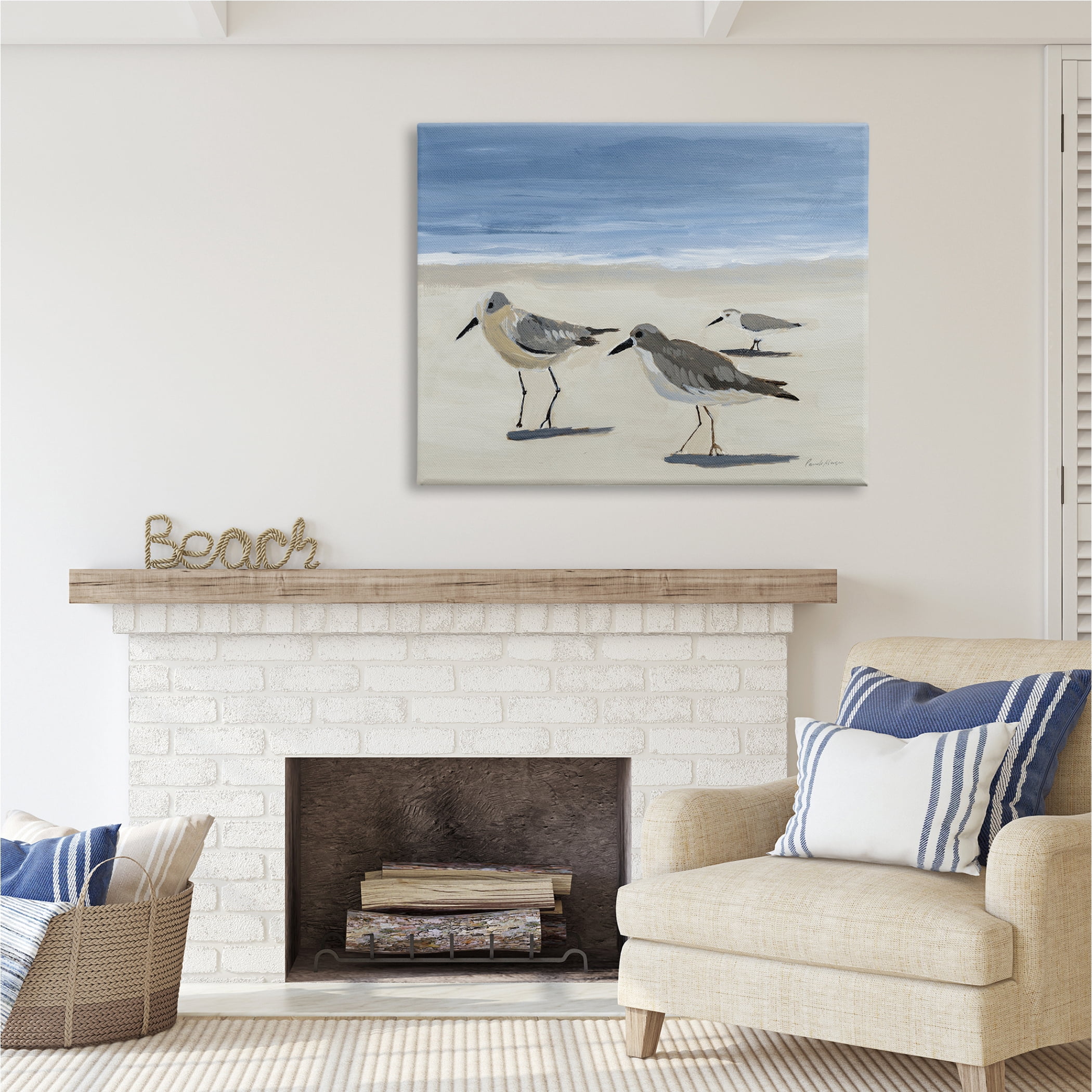 Stupell Industries Sandpipers on Shore Painting Animals & Insects Painting Gallery Wrapped Canvas Print Wall Art, 48 x 36