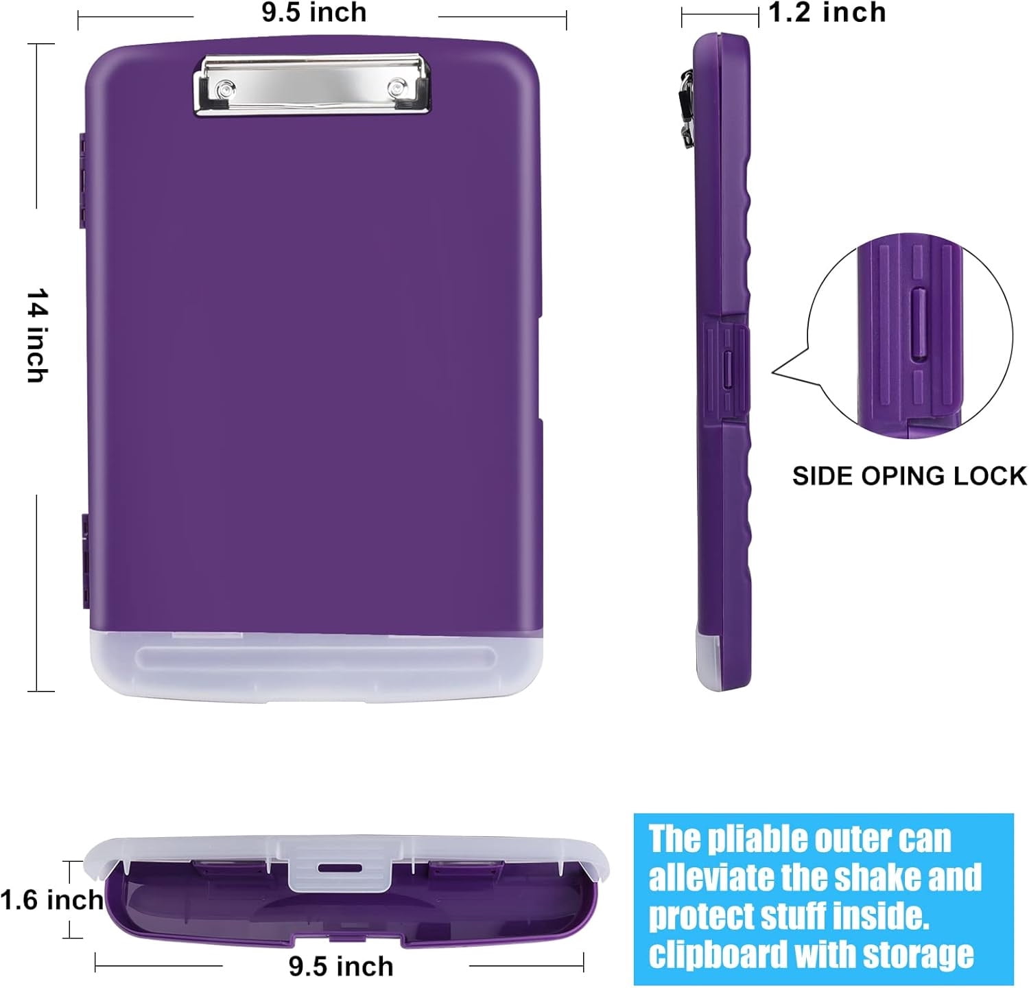 NOGIS Plastic Clipboard with Storage, 8.5 x 11 Large Capacity Nursing Clipboards with Pen Holder, Folio & Side-Opening for Classroom, Teacher, Student, Nurses, Smooth Writing, Purple