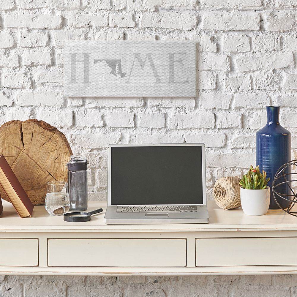 Stupell Industries Maryland Home State Map Grey Neutral Textured Word Design Canvas Wall Art by Daphne Polselli
