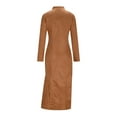 thumbnail image 5 of Roncen Women's Solid Suede Halfer Zip Jumpsuit with Mermaid Hem and Belt, Elegant Turtleneck Casual Dress, 5 of 8