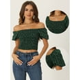 thumbnail image 2 of Unique Bargains Women's Floral Smocked Puff Sleeve Crop Top Summer Casual Blouse XS Green, 2 of 6