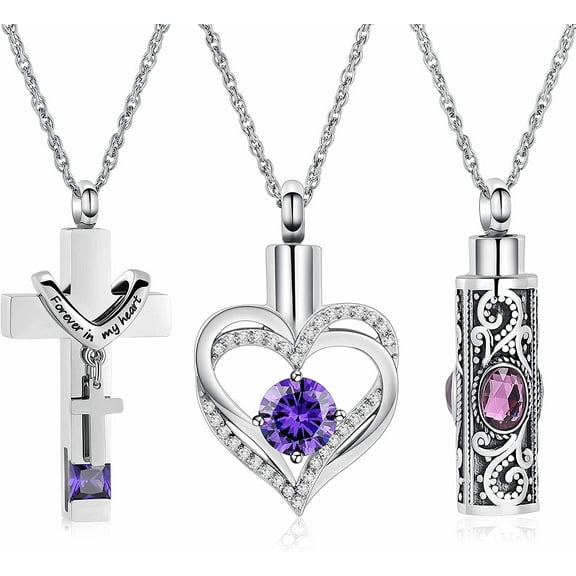 3 Pack Cross Cylinder Urn Necklace for Ashes Cremation Jewelry Heart Urn Necklaces Mini Keepsake Ashes Pendant Memorial Ash Jewelry for Women