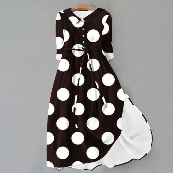 Nuoqisi Plus Size Women's Summer Casual Elegant Print 3/4 Sleeve Lapel Dress - Flattering Midi Dress