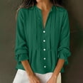 thumbnail image 2 of Tops de Manga Larga de las Mujeres de Color Sólido Casual con Detalle Del Botón Plisado, Blusa de Lino con Cuello en V para el Otoño Diario, 2 of 9