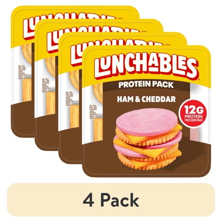 (4 pack) Lunchables Ham & Cheddar Protein Pack, 3.2 oz Pack