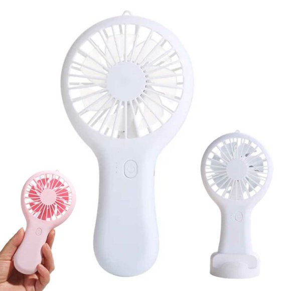 Mini USB Desk Fan with Stand, Rechargeable Battery, White - Compatible with Multiple Devices