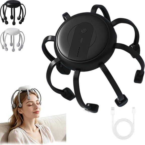 Electric Octopus Scalp Massager, Intelligent Head Massager with 360° Multi-Point Kneading, Multiple Modes & Cordless Design,Black