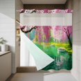 thumbnail image 4 of Pink Flower Tree No Hook Shower Curtain with Snap in Liner Small Boat Oil Painting Spring Plant Waterproof Bathroom Shower Curtain with See Through Top Window for Bathtub 72" x 72", 4 of 9