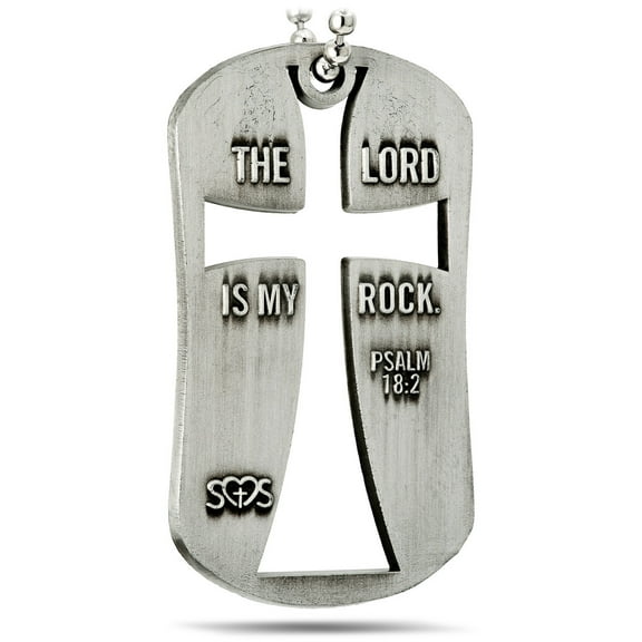 Cut Out Cross Antique Finish Dog Tag - Psalm 18:2 by Shields of Strength