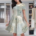 thumbnail image 2 of Elegant Damask Patchwork Design Women's Classic Swing Skater Dress Casual Work Party Cocktail Dresses, 2 of 6